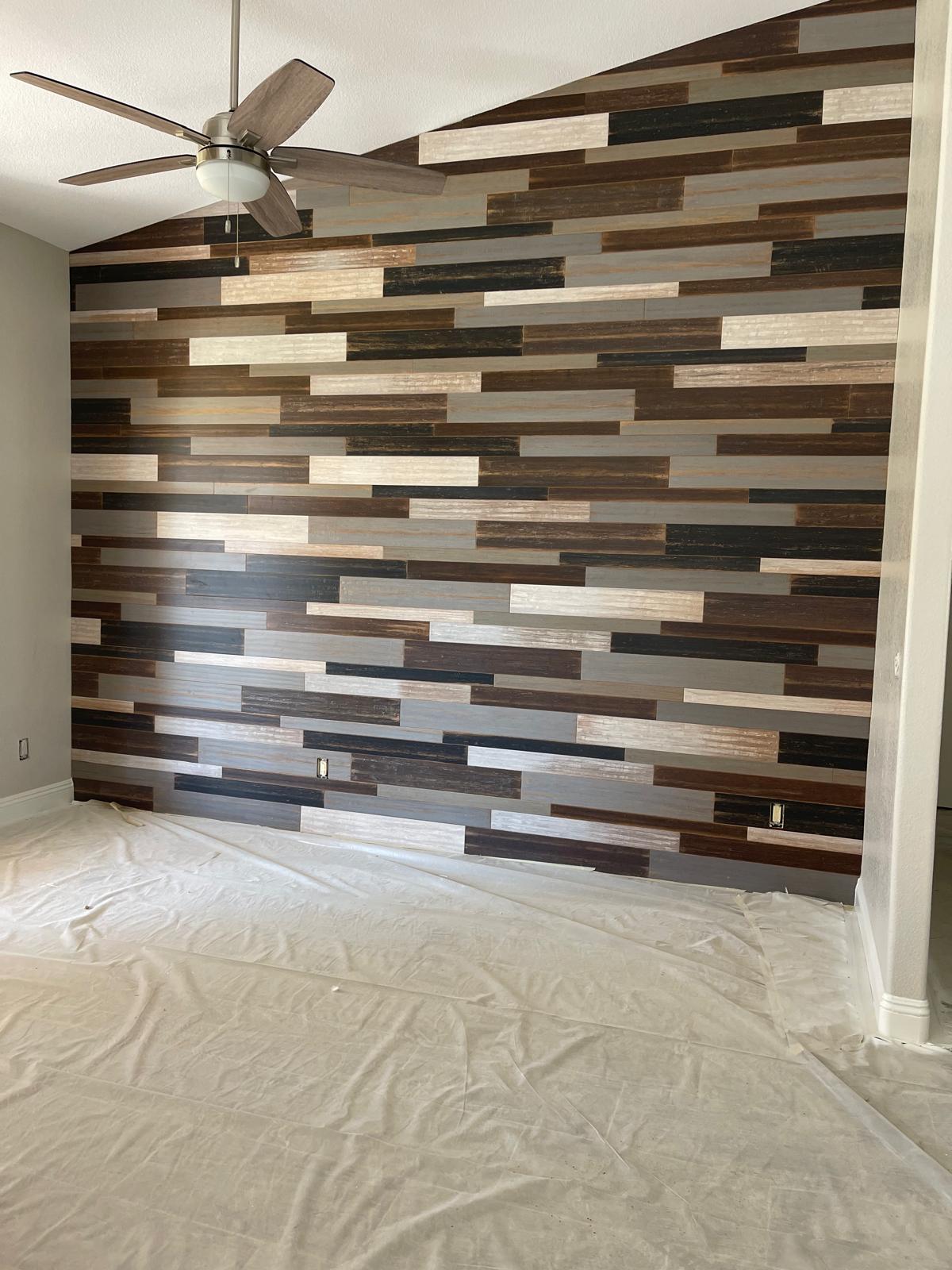 Multi-tone wood plank accent wall